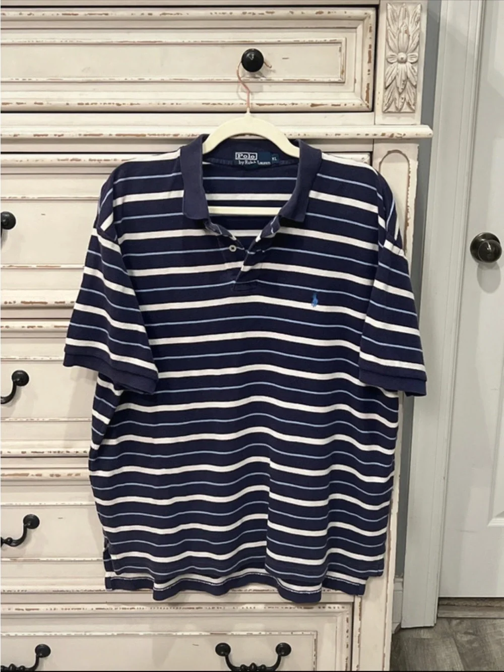 Ralph Lauren Navy and White Striped Polo Shirt